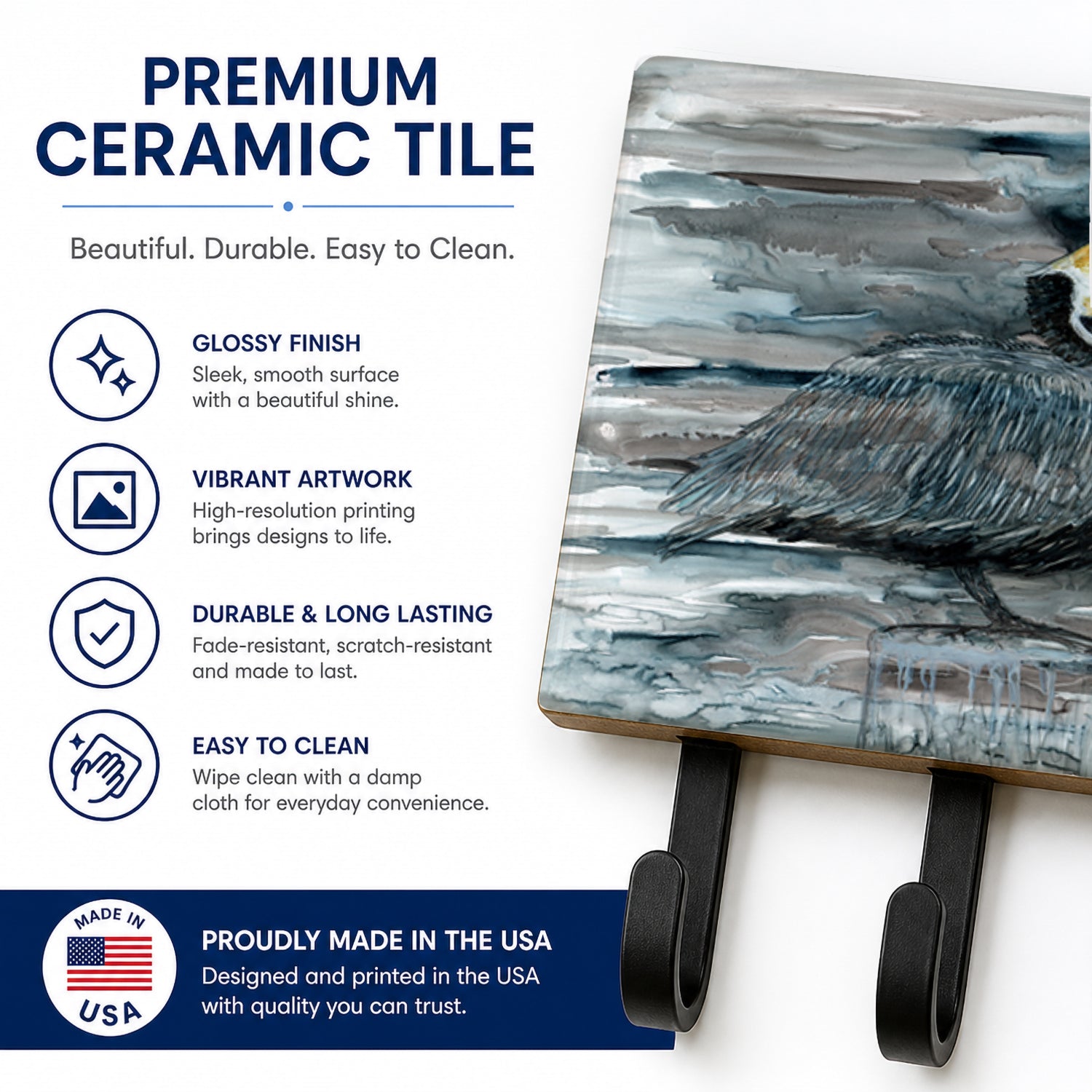 Pelican in Grey Leash or Key Holder Wall Hooks, Coat Rack Wall Mount, for Hanging Keys, Towels, Aprons, Leashes