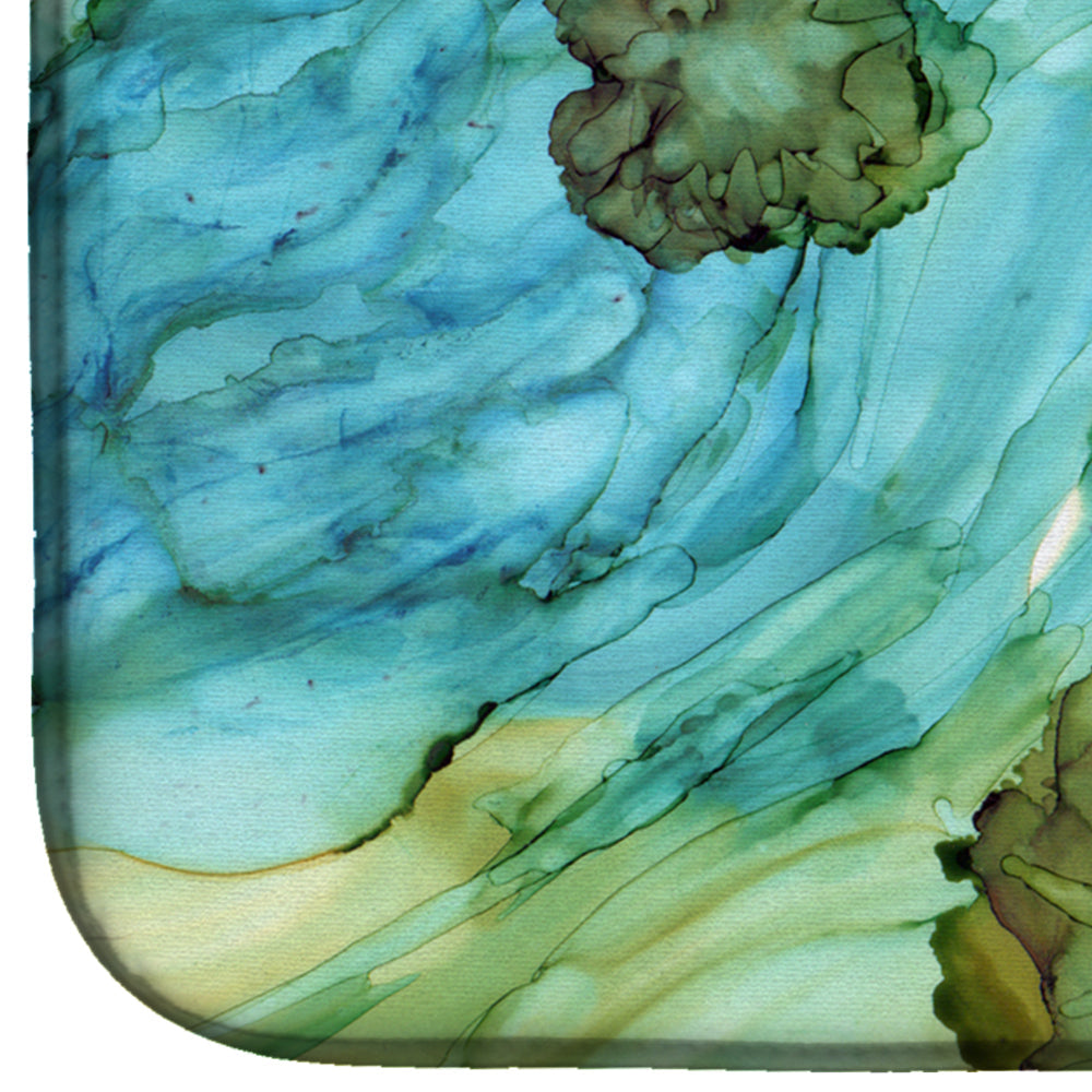 Abstract in Teal Flowers Dish Drying Mat Absorbent Dish Drying Mat Pad for Kitchen Counter Dish Drainer Mat for Countertop, 14 x 21", Multicolor