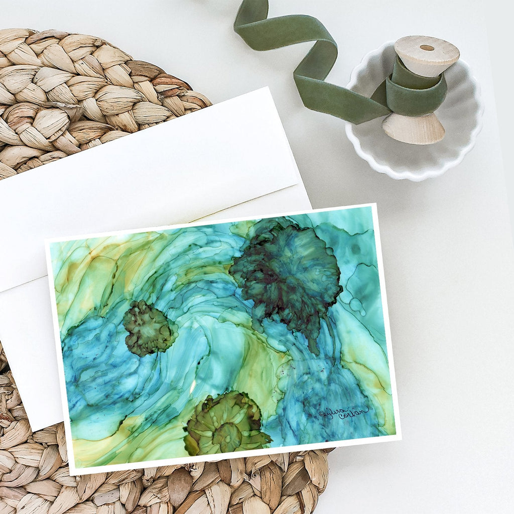 Abstract in Teal Flowers Greeting Cards Pack of 8 Blank Cards with Envelopes Whimsical A7 Size 5x7