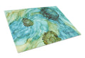 Abstract in Teal Flowers Cutting Board Tempered Glass Kitchen Cutting Surface, Heat Resistant Chopping, Non-Slip Feet, Food Prep & Serving