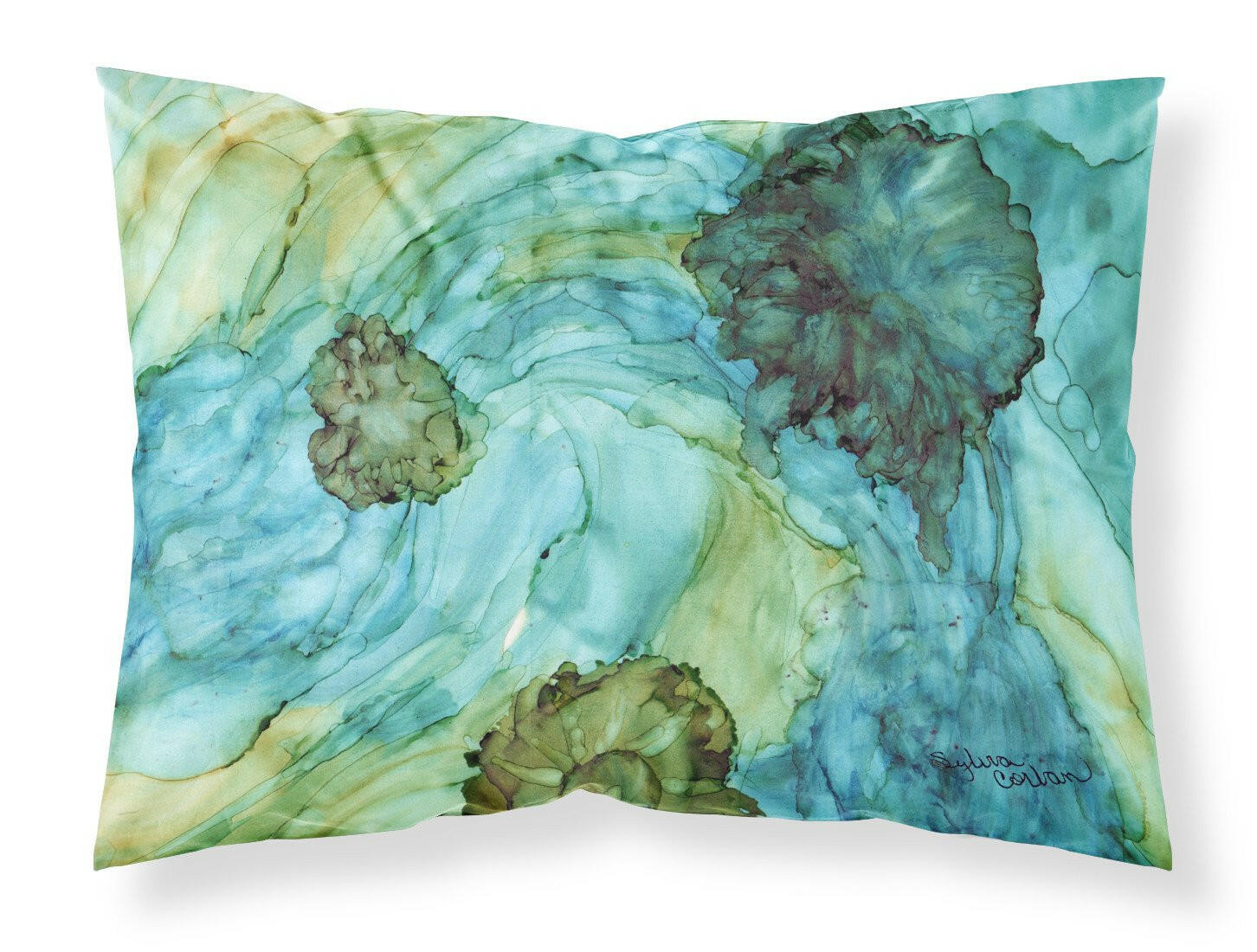 Abstract in Teal Flowers Standard Pillowcase Lightweight Super Soft Easy Care Decorative Artwork Pillowcase, Standard