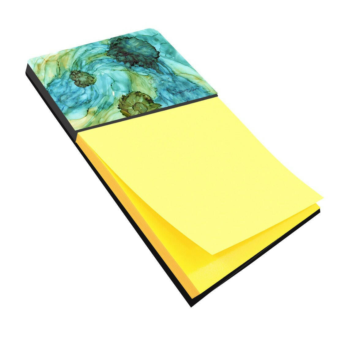 Abstract in Teal Flowers Watercolor Sticky Note Holder Refillable Dispenser Desk Accessory 3x3 Pad Gift