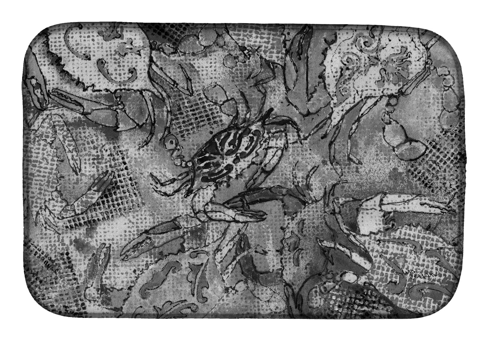 Grey Canvas Abstract Crabs Dish Drying Mat Absorbent Dish Drying Mat Pad for Kitchen Counter Dish Drainer Mat for Countertop, 14 x 21", Multicolor