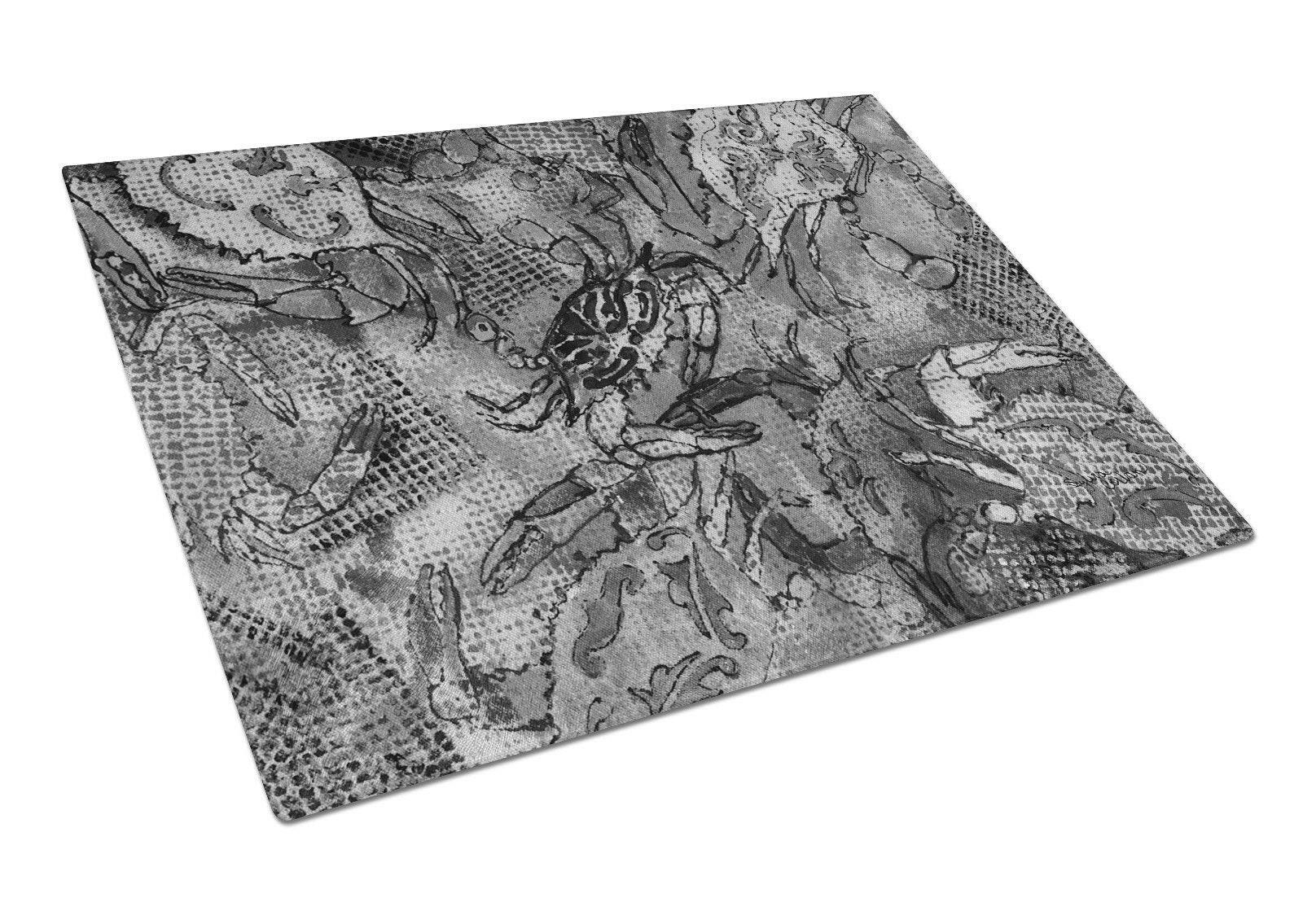 Grey Canvas Abstract Crabs Cutting Board Tempered Glass Kitchen Cutting Surface, Heat Resistant Chopping, Non-Slip Feet, Food Prep & Serving