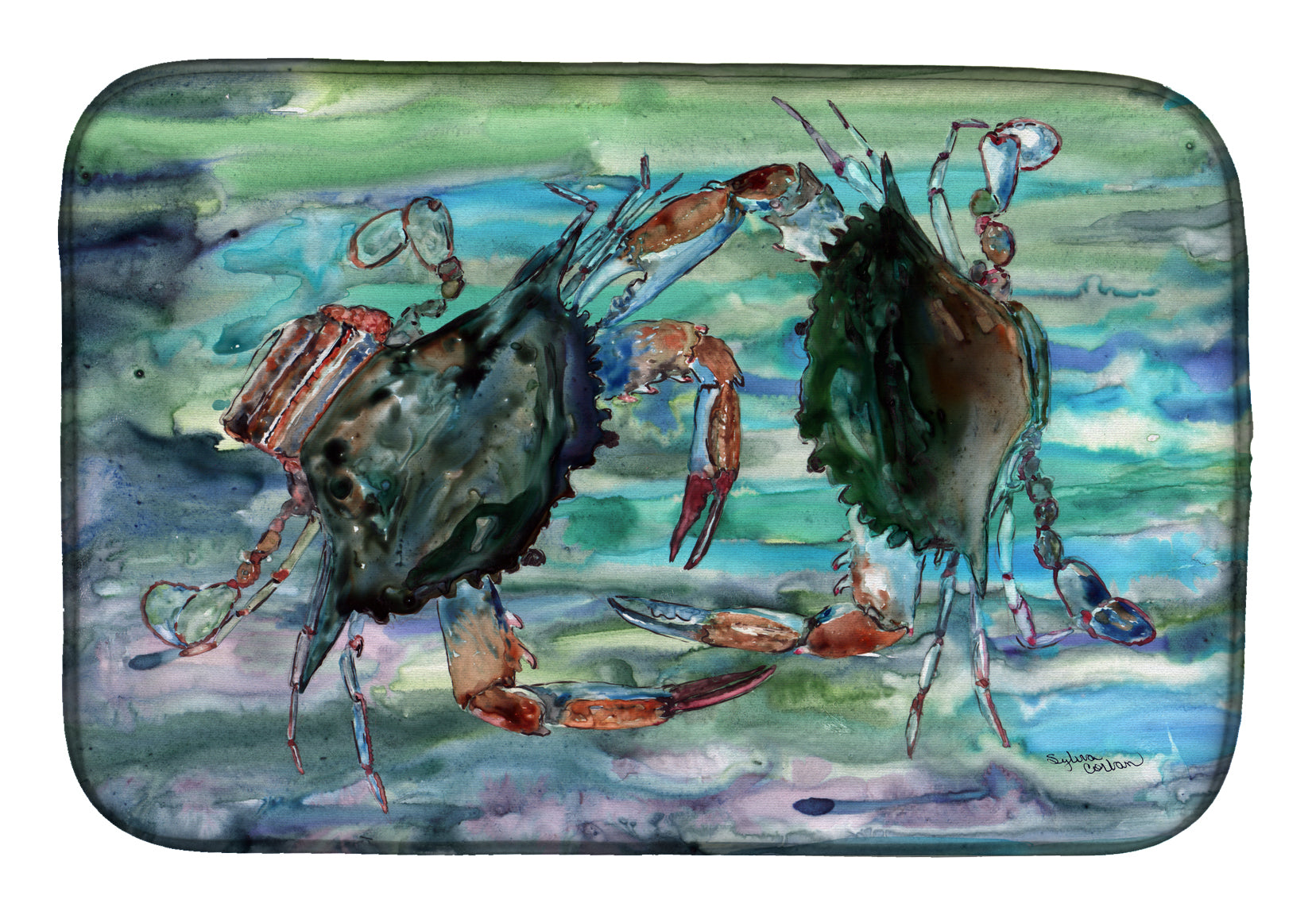 Watery Teal and Purple Crabs Dish Drying Mat Absorbent Dish Drying Mat Pad for Kitchen Counter Dish Drainer Mat for Countertop, 14 x 21", Multicolor