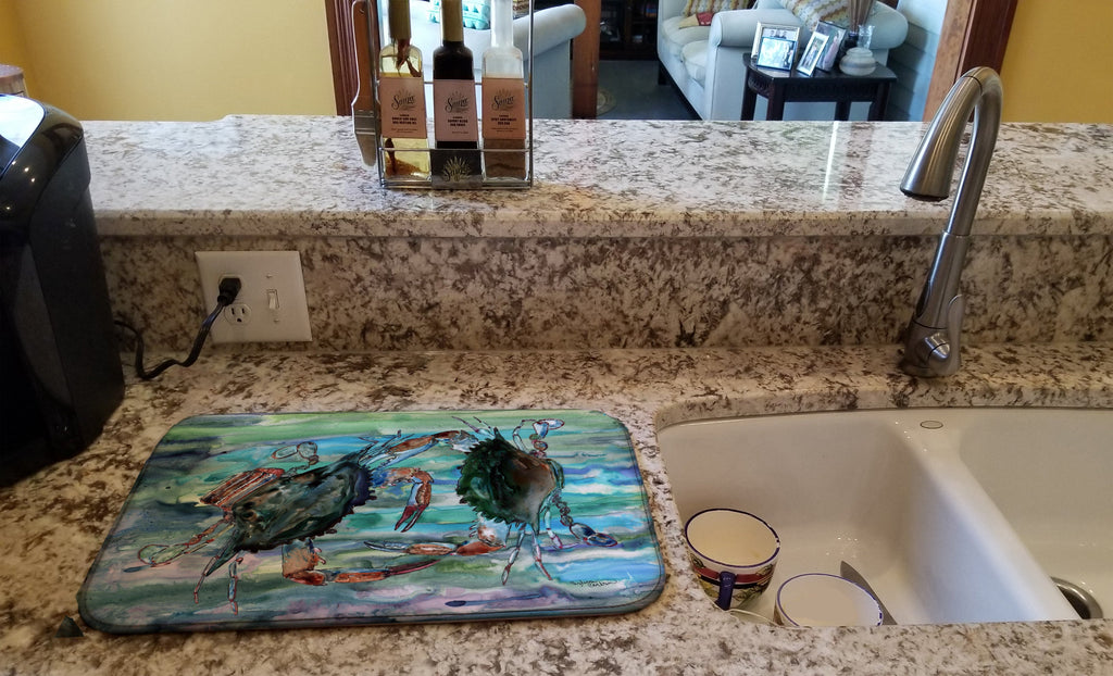 Watery Teal and Purple Crabs Dish Drying Mat Absorbent Dish Drying Mat Pad for Kitchen Counter Dish Drainer Mat for Countertop, 14 x 21", Multicolor