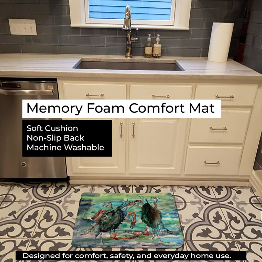 Watery Teal and Purple Crabs Memory Foam Kitchen Mat Machine Washable Anti-Fatigue Cushion Comfort Bath or Kitchen Rug