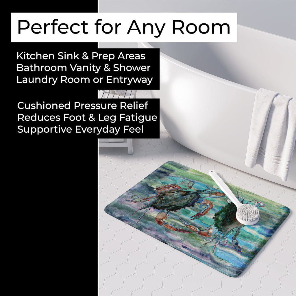 Watery Teal and Purple Crabs Memory Foam Kitchen Mat Machine Washable Anti-Fatigue Cushion Comfort Bath or Kitchen Rug