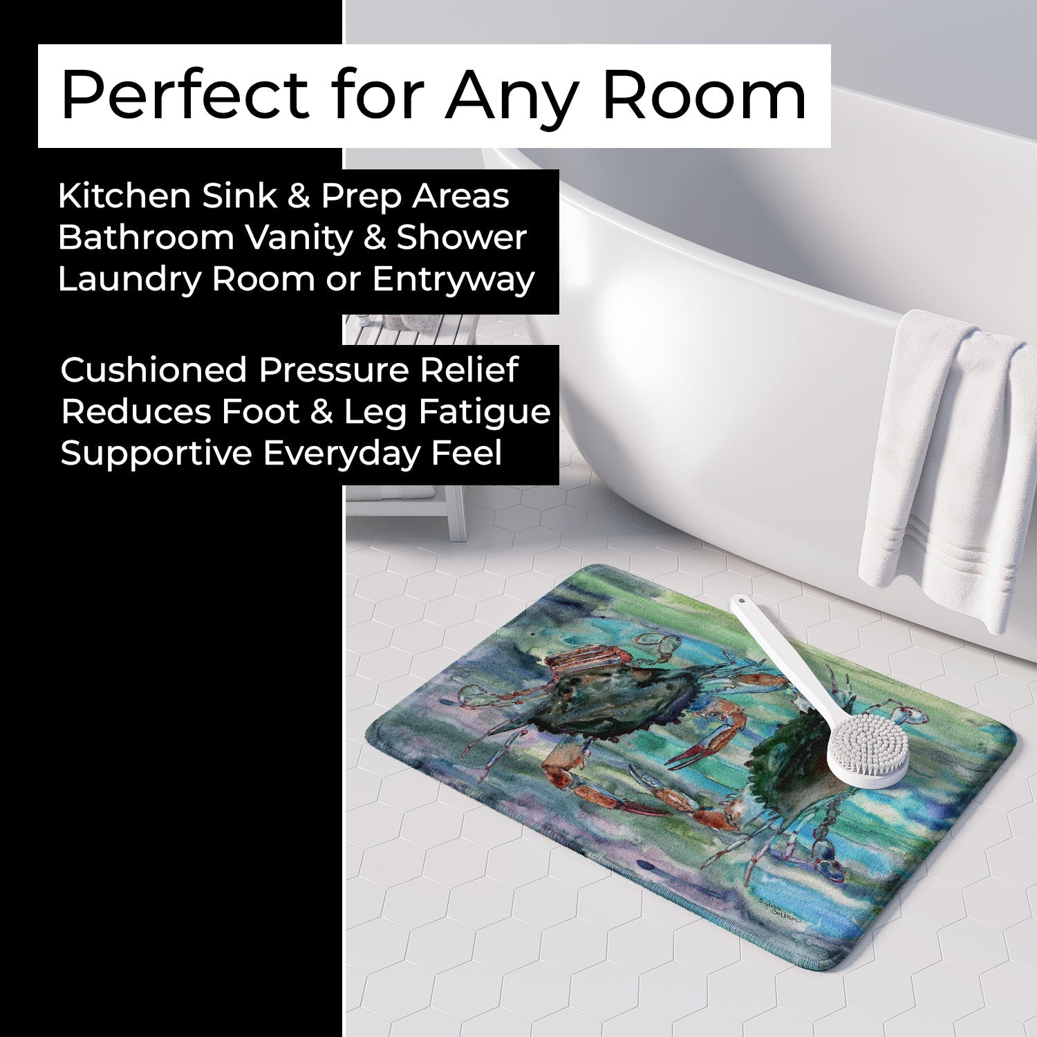 Watery Teal and Purple Crabs Memory Foam Kitchen Mat Machine Washable Anti-Fatigue Cushion Comfort Bath or Kitchen Rug