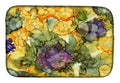 Abstract Flowers Purple and Yellow Dish Drying Mat Absorbent Dish Drying Mat Pad for Kitchen Counter Dish Drainer Mat for Countertop, 14 x 21", Multicolor