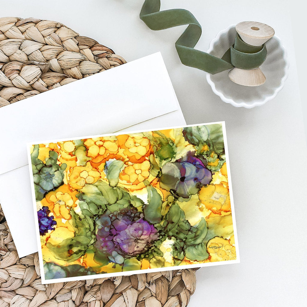 Abstract Flowers Purple and Yellow Greeting Cards Pack of 8 Blank Cards with Envelopes Whimsical A7 Size 5x7