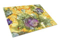 Abstract Flowers Purple and Yellow Cutting Board Tempered Glass Kitchen Cutting Surface, Heat Resistant Chopping, Non-Slip Feet, Food Prep & Serving