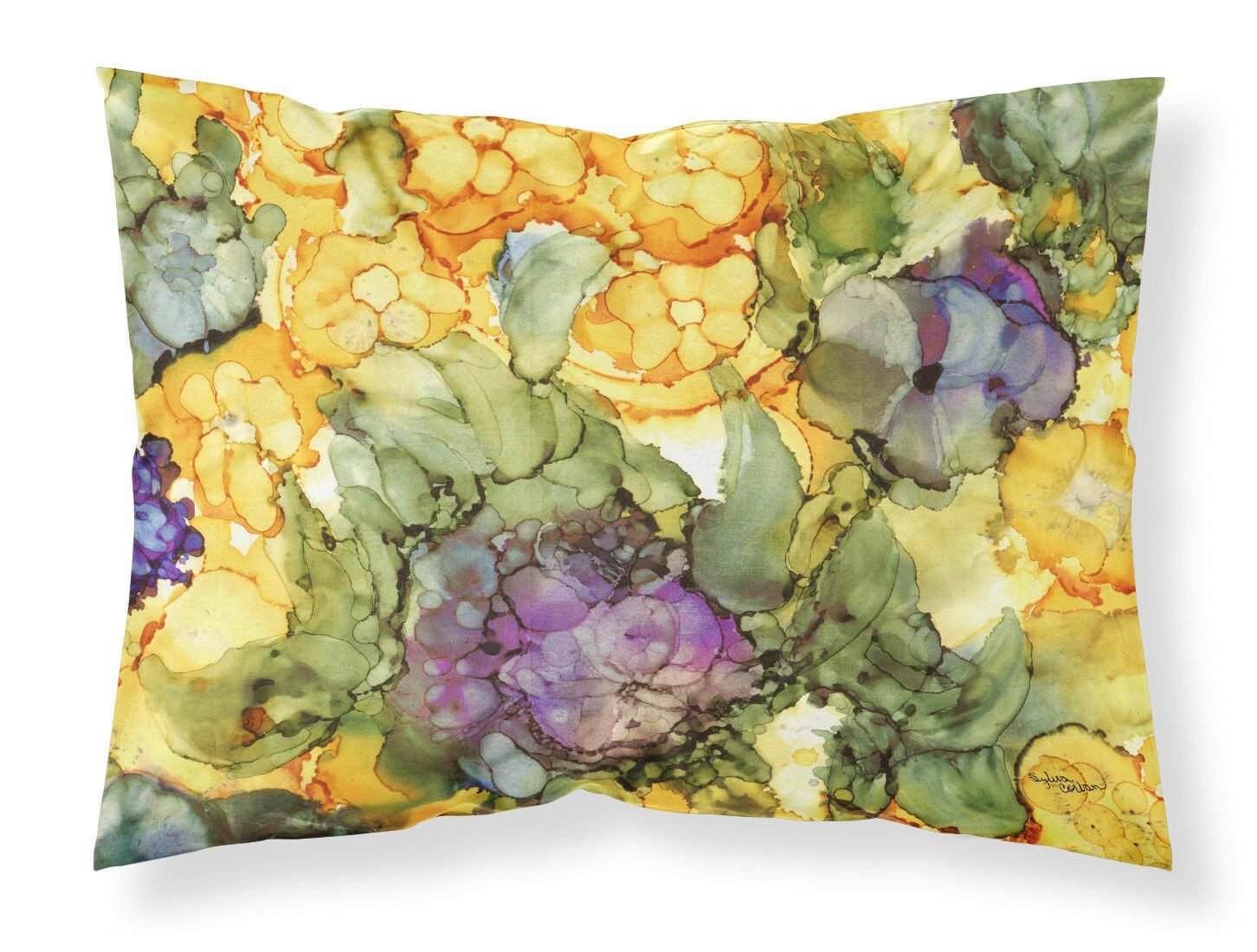 Abstract Flowers Purple and Yellow Standard Pillowcase Lightweight Super Soft Easy Care Decorative Artwork Pillowcase, Standard