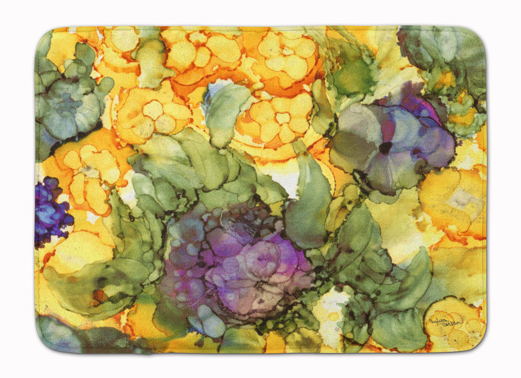 Abstract Flowers Purple and Yellow Memory Foam Kitchen Mat Machine Washable Anti-Fatigue Cushion Comfort Bath or Kitchen Rug