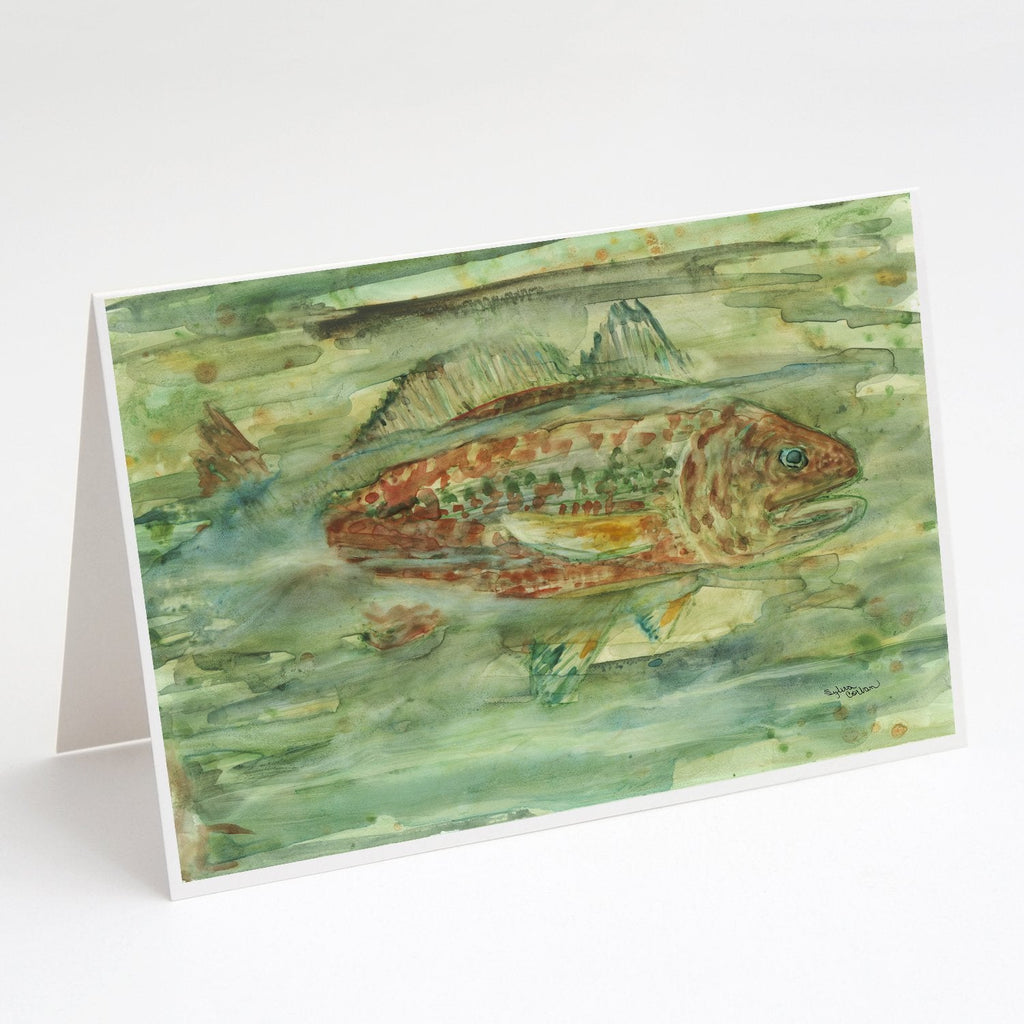 Abstract Red Fish Greeting Cards Pack of 8 Blank Cards with Envelopes Whimsical A7 Size 5x7