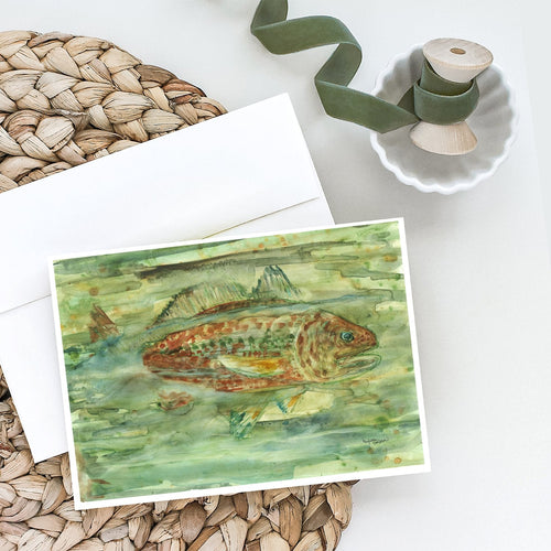 Abstract Red Fish Greeting Cards Pack of 8 Blank Cards with Envelopes Whimsical A7 Size 5x7