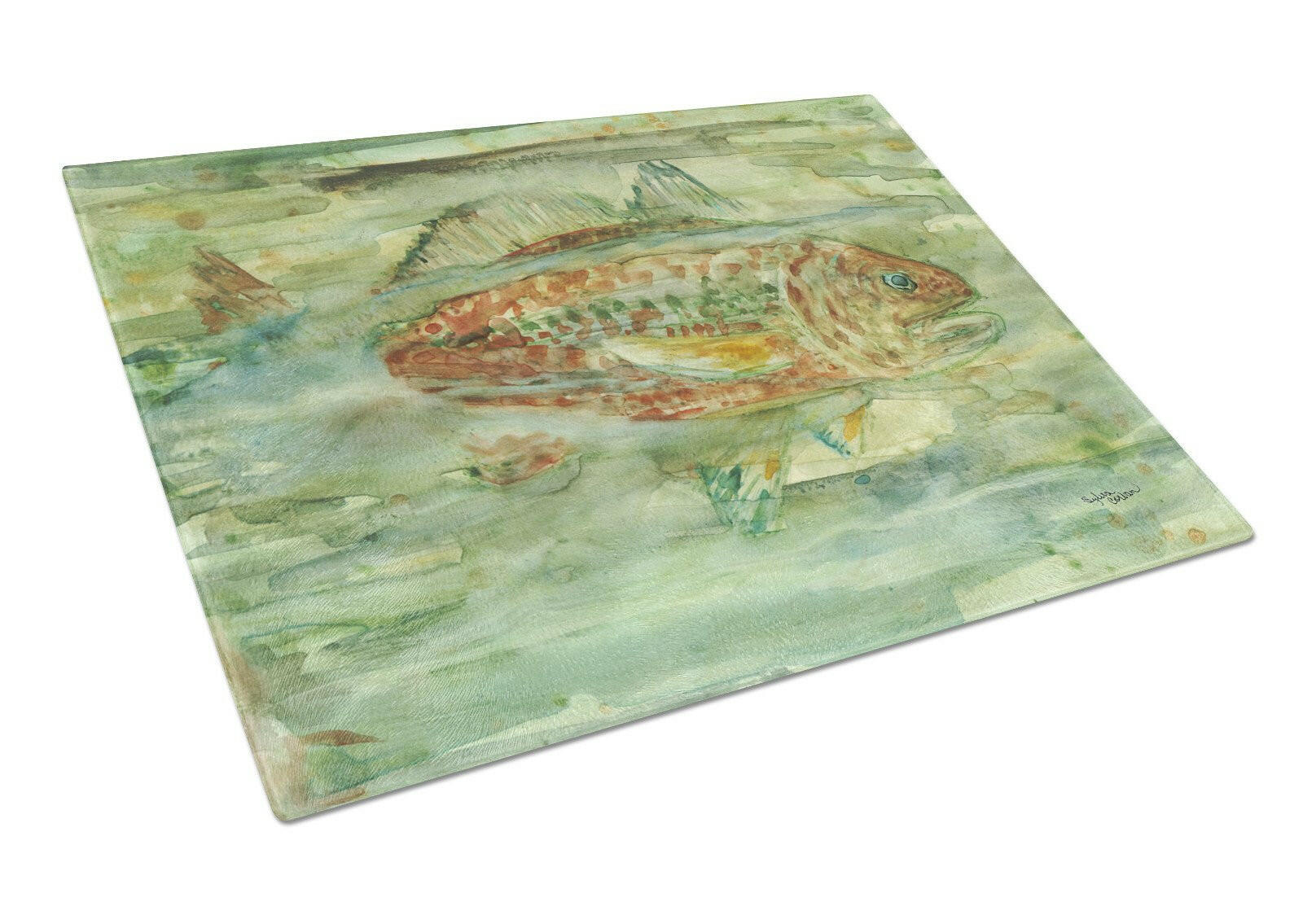Abstract Red Fish Cutting Board Tempered Glass Kitchen Cutting Surface, Heat Resistant Chopping, Non-Slip Feet, Food Prep & Serving