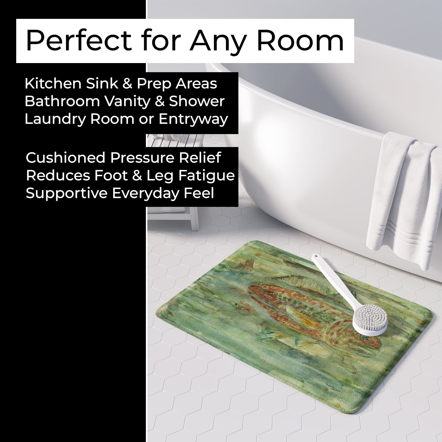Abstract Red Fish Memory Foam Kitchen Mat Machine Washable Anti-Fatigue Cushion Comfort Bath or Kitchen Rug