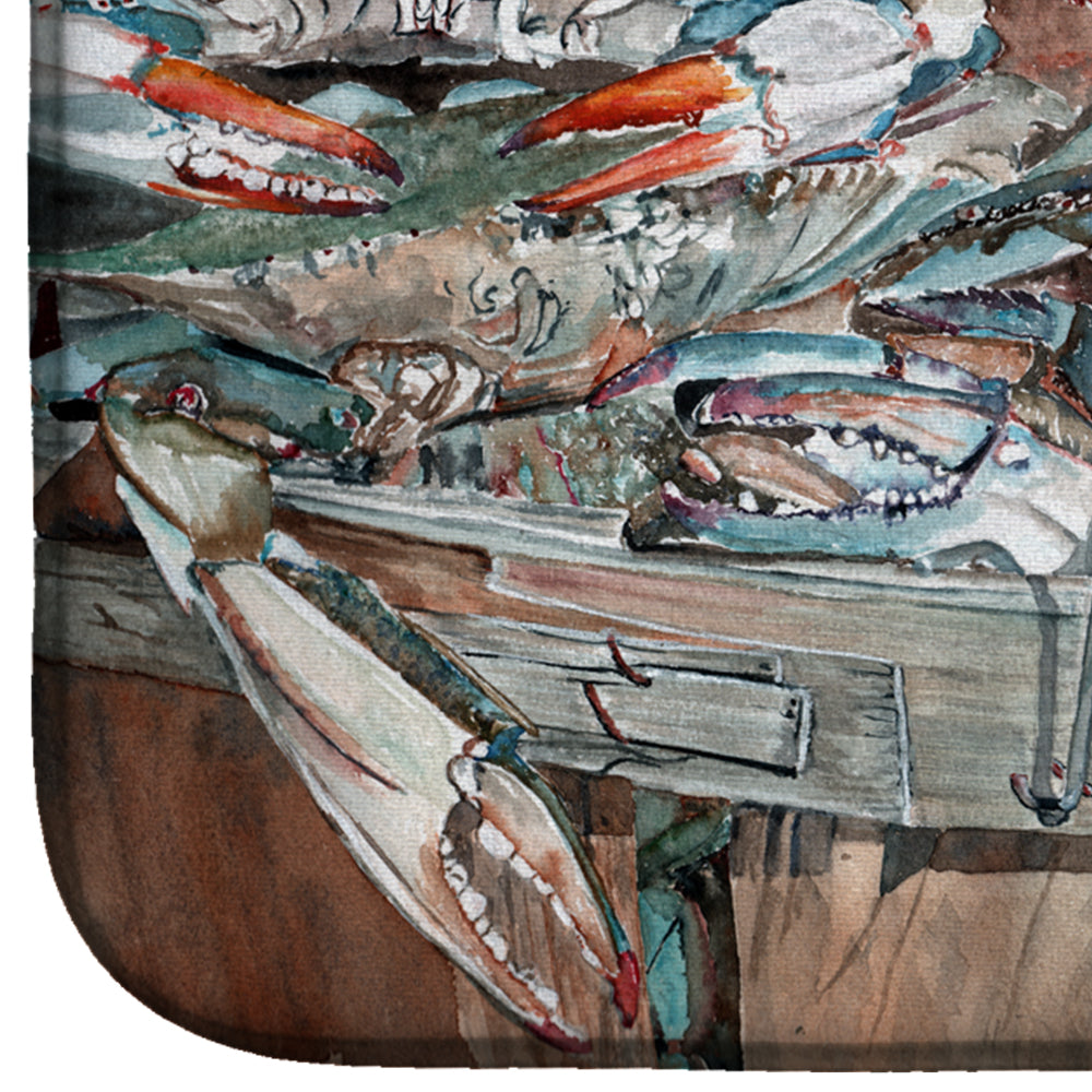 Basket Full of Blue Crabs Dish Drying Mat Absorbent Dish Drying Mat Pad for Kitchen Counter Dish Drainer Mat for Countertop, 14 x 21", Multicolor