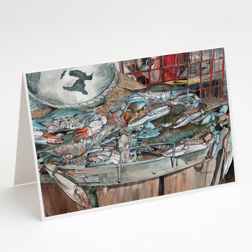 Basket Full of Blue Crabs Greeting Cards Pack of 8 Blank Cards with Envelopes Whimsical A7 Size 5x7