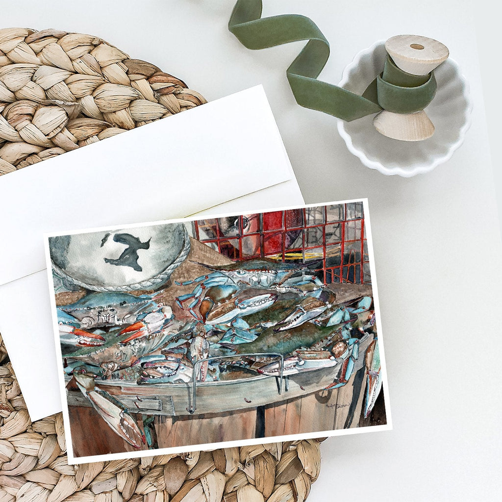 Basket Full of Blue Crabs Greeting Cards Pack of 8 Blank Cards with Envelopes Whimsical A7 Size 5x7