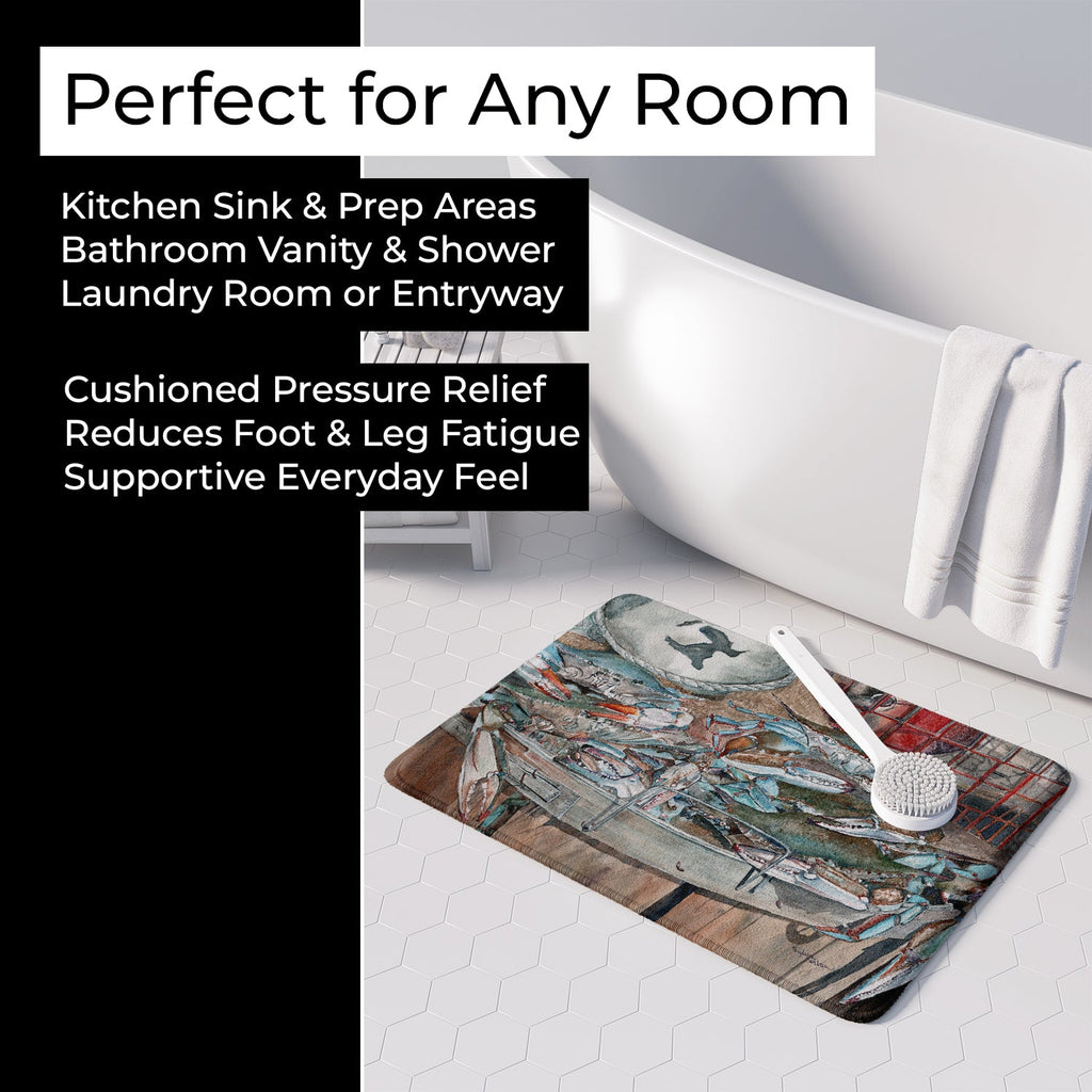 Basket Full of Blue Crabs Memory Foam Kitchen Mat Machine Washable Anti-Fatigue Cushion Comfort Bath or Kitchen Rug