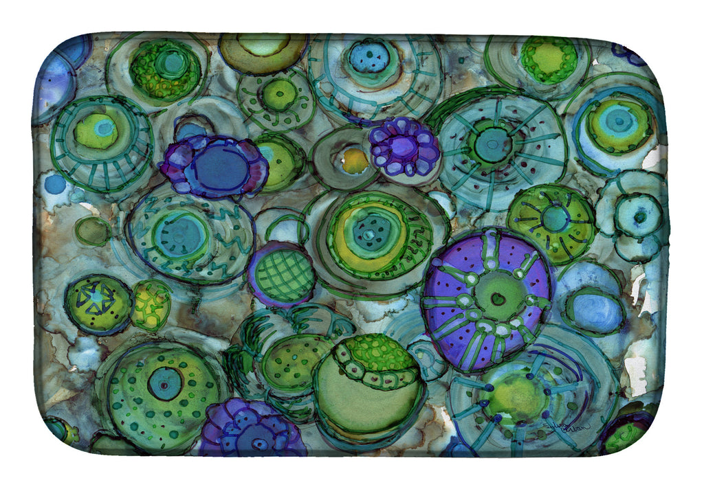 Abstract in Blues and Greens Dish Drying Mat Absorbent Dish Drying Mat Pad for Kitchen Counter Dish Drainer Mat for Countertop, 14 x 21", Multicolor