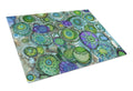 Abstract in Blues and Greens Cutting Board Tempered Glass Kitchen Cutting Surface, Heat Resistant Chopping, Non-Slip Feet, Food Prep & Serving