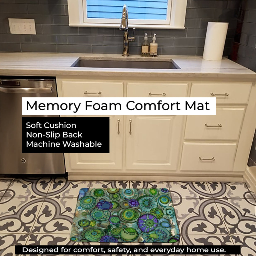 Abstract in Blues and Greens Memory Foam Kitchen Mat Machine Washable Anti-Fatigue Cushion Comfort Bath or Kitchen Rug