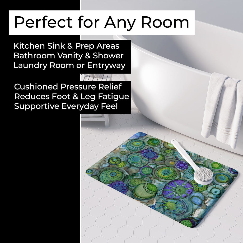 Abstract in Blues and Greens Memory Foam Kitchen Mat Machine Washable Anti-Fatigue Cushion Comfort Bath or Kitchen Rug