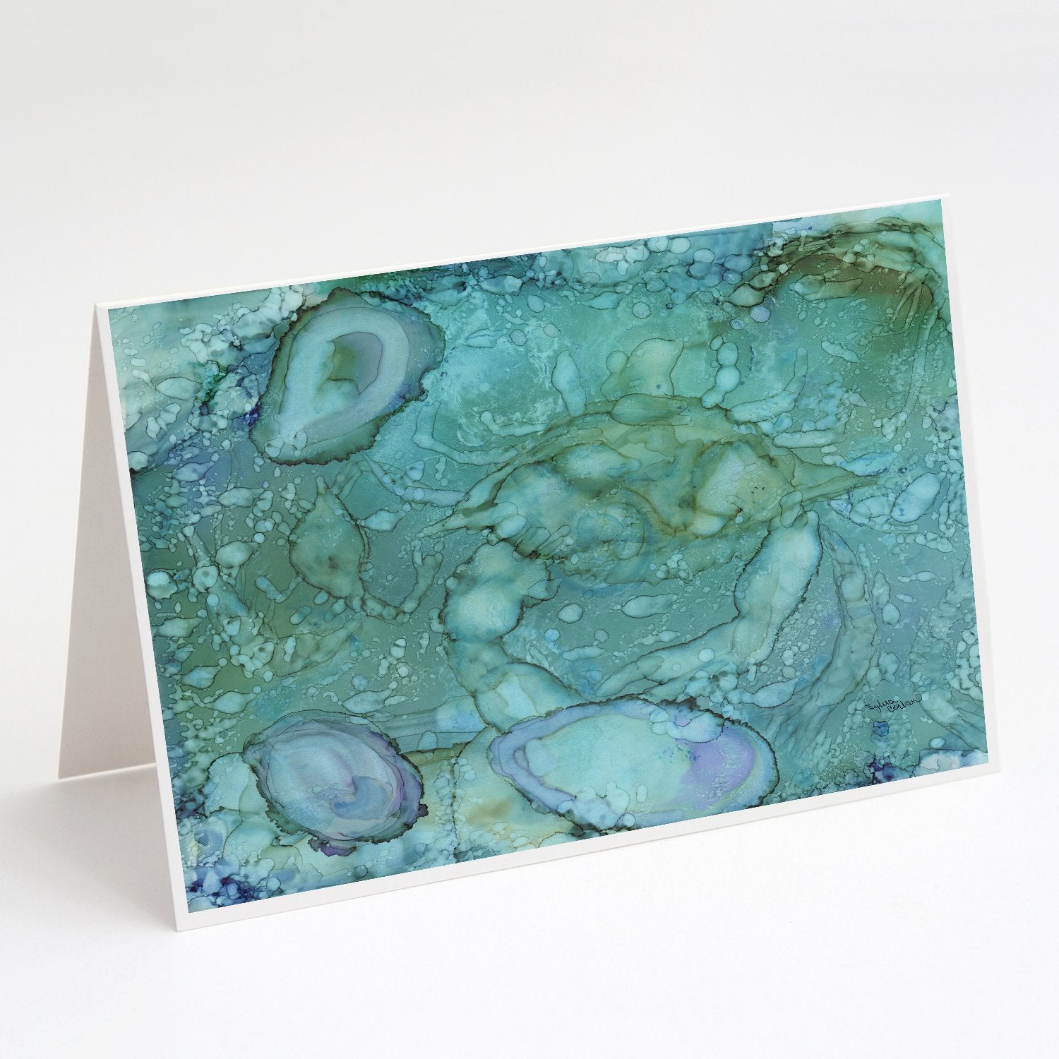 Abstract Crabs and Oysters Greeting Cards Pack of 8 Blank Cards with Envelopes Whimsical A7 Size 5x7