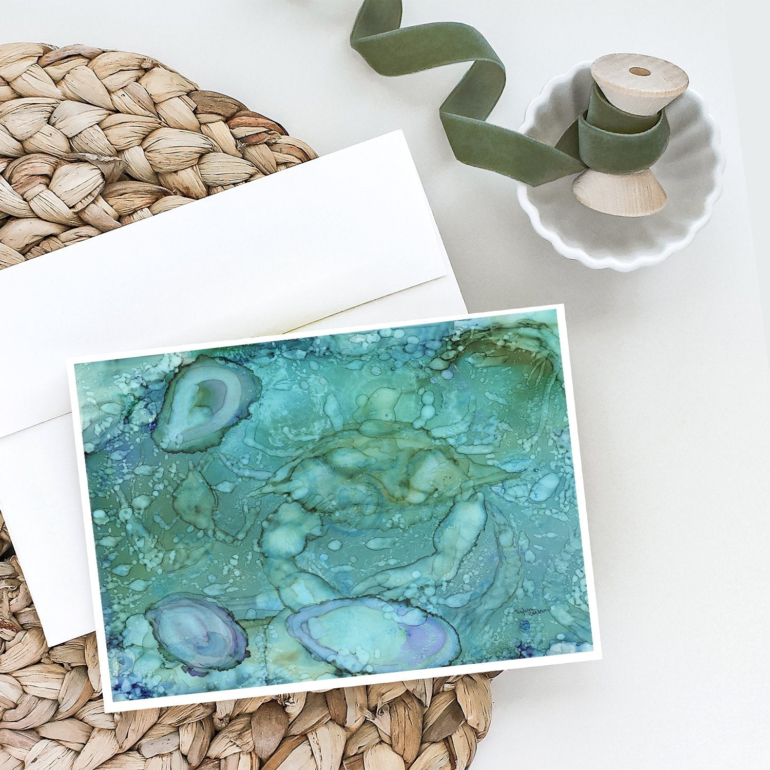 Abstract Crabs and Oysters Greeting Cards Pack of 8 Blank Cards with Envelopes Whimsical A7 Size 5x7