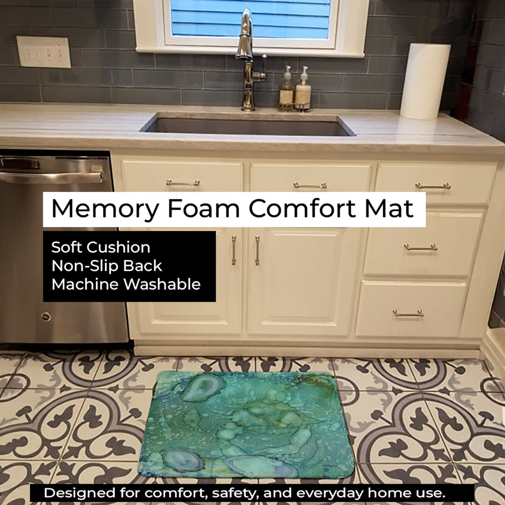 Abstract Crabs and Oysters Memory Foam Kitchen Mat Machine Washable Anti-Fatigue Cushion Comfort Bath or Kitchen Rug
