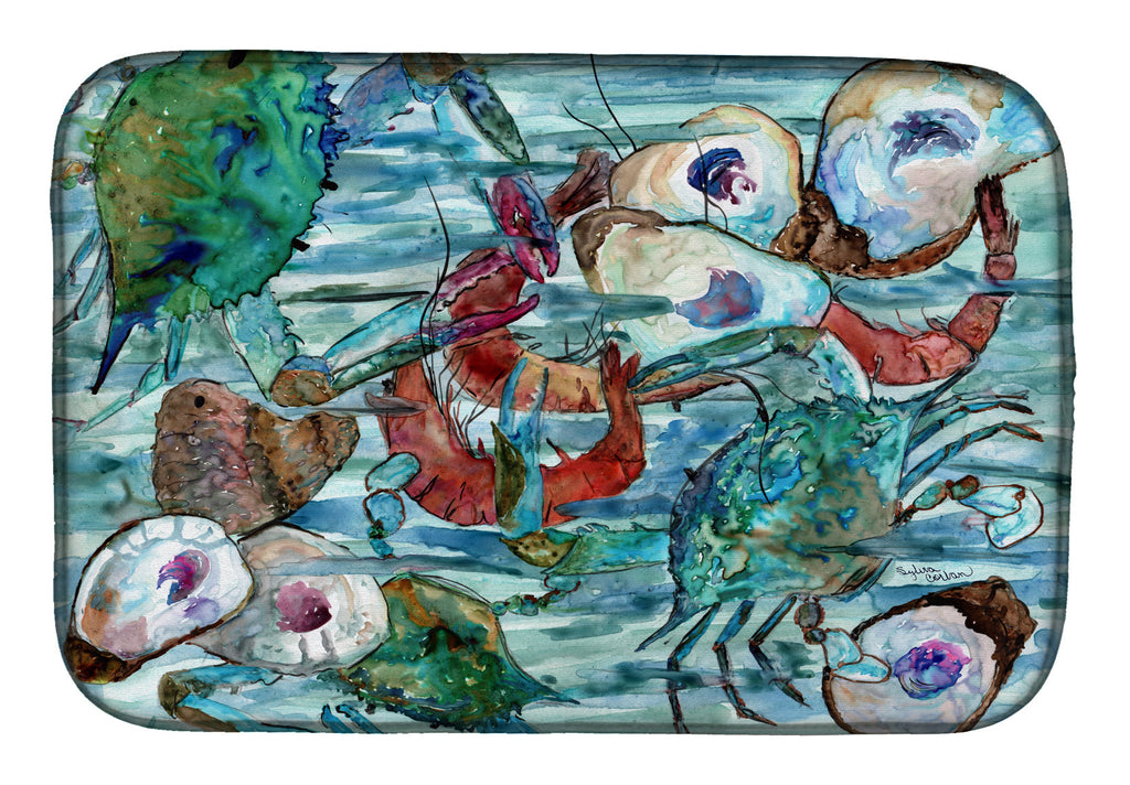 Watery Shrimp, Crabs and Oysters Dish Drying Mat Absorbent Dish Drying Mat Pad for Kitchen Counter Dish Drainer Mat for Countertop, 14 x 21", Multicolor