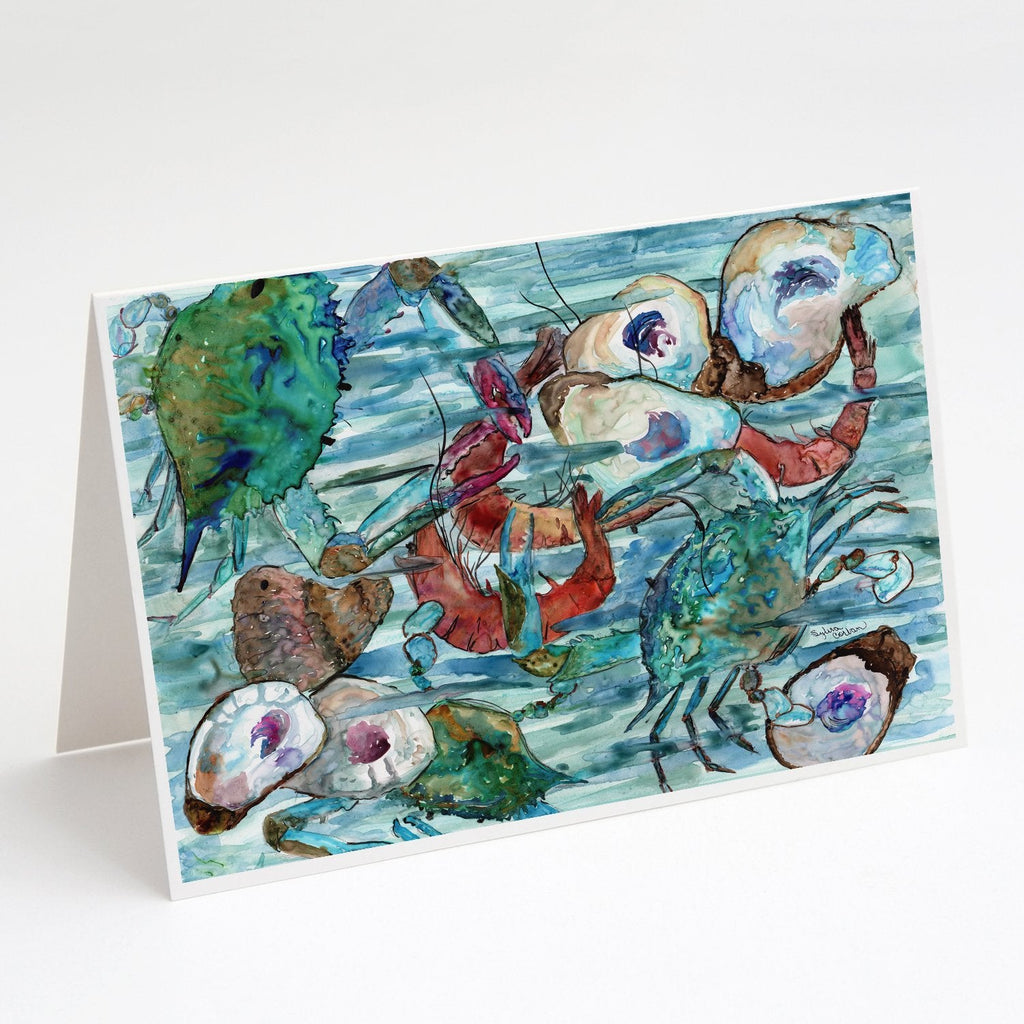 Watery Shrimp, Crabs and Oysters Greeting Cards Pack of 8 Blank Cards with Envelopes Whimsical A7 Size 5x7