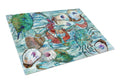 Watery Shrimp, Crabs and Oysters Cutting Board Tempered Glass Kitchen Cutting Surface, Heat Resistant Chopping, Non-Slip Feet, Food Prep & Serving