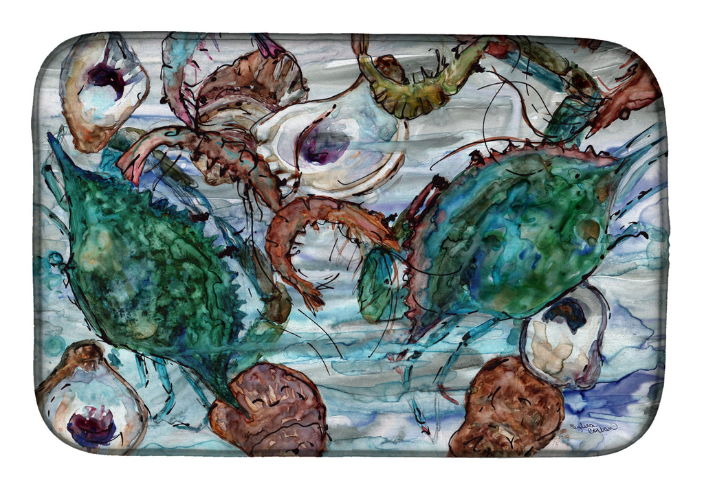 Shrimp, Crabs and Oysters in water Dish Drying Mat Absorbent Dish Drying Mat Pad for Kitchen Counter Dish Drainer Mat for Countertop, 14 x 21", Multicolor