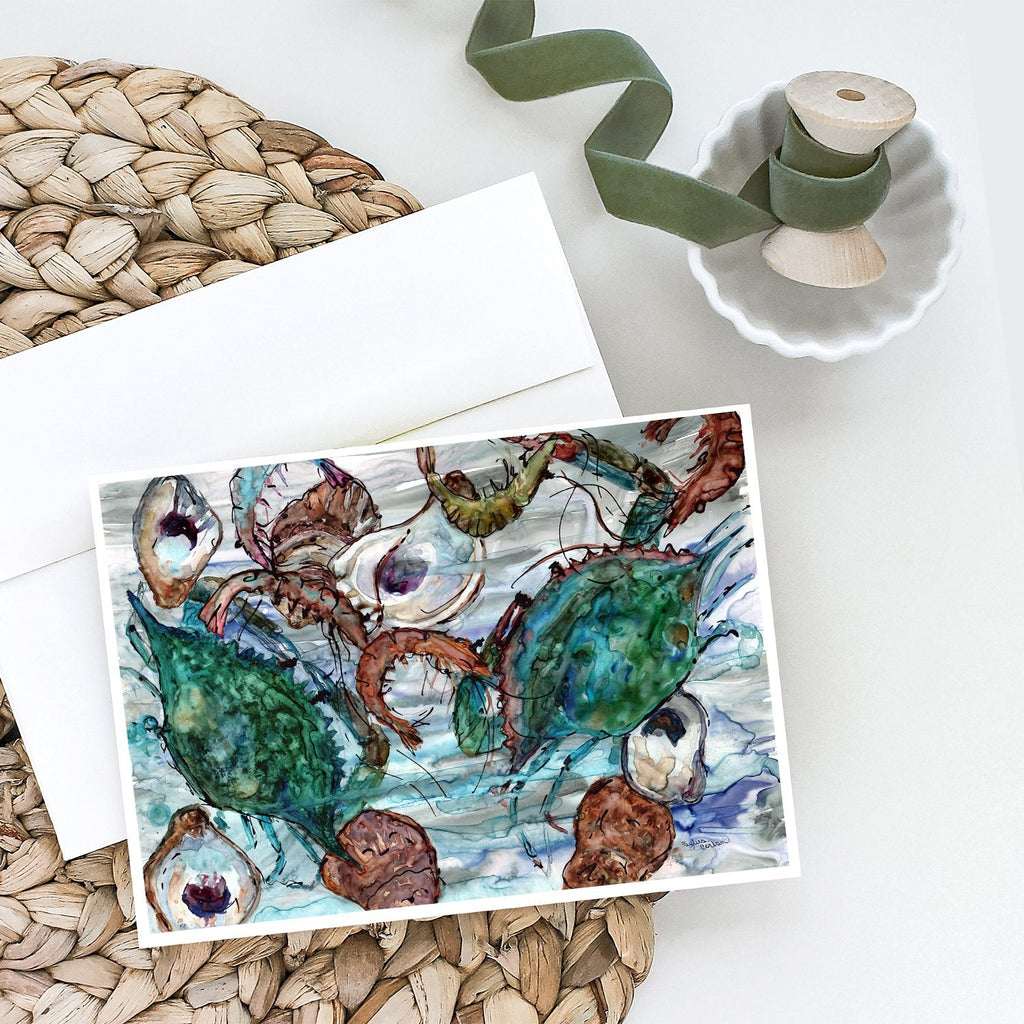 Shrimp, Crabs and Oysters in water Greeting Cards Pack of 8 Blank Cards with Envelopes Whimsical A7 Size 5x7