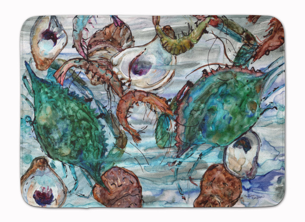 Shrimp, Crabs and Oysters in water Memory Foam Kitchen Mat Machine Washable Anti-Fatigue Cushion Comfort Bath or Kitchen Rug