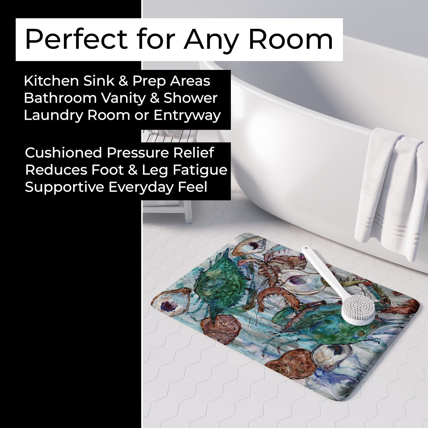 Shrimp, Crabs and Oysters in water Memory Foam Kitchen Mat Machine Washable Anti-Fatigue Cushion Comfort Bath or Kitchen Rug