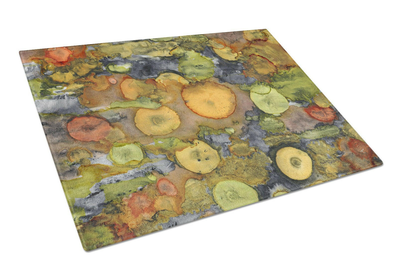 Abstract with Mother Earth Cutting Board Tempered Glass Kitchen Cutting Surface, Heat Resistant Chopping, Non-Slip Feet, Food Prep & Serving