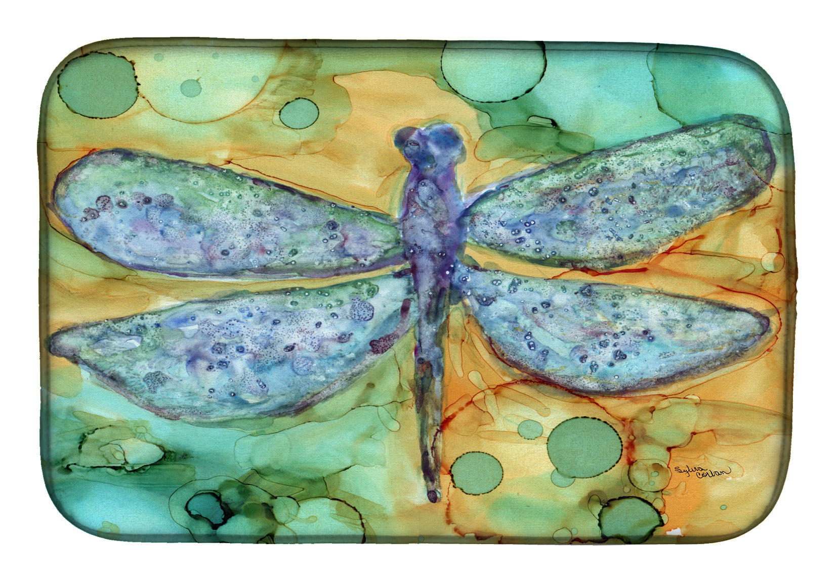 Abstract Dragonfly Dish Drying Mat Absorbent Dish Drying Mat Pad for Kitchen Counter Dish Drainer Mat for Countertop, 14 x 21", Multicolor