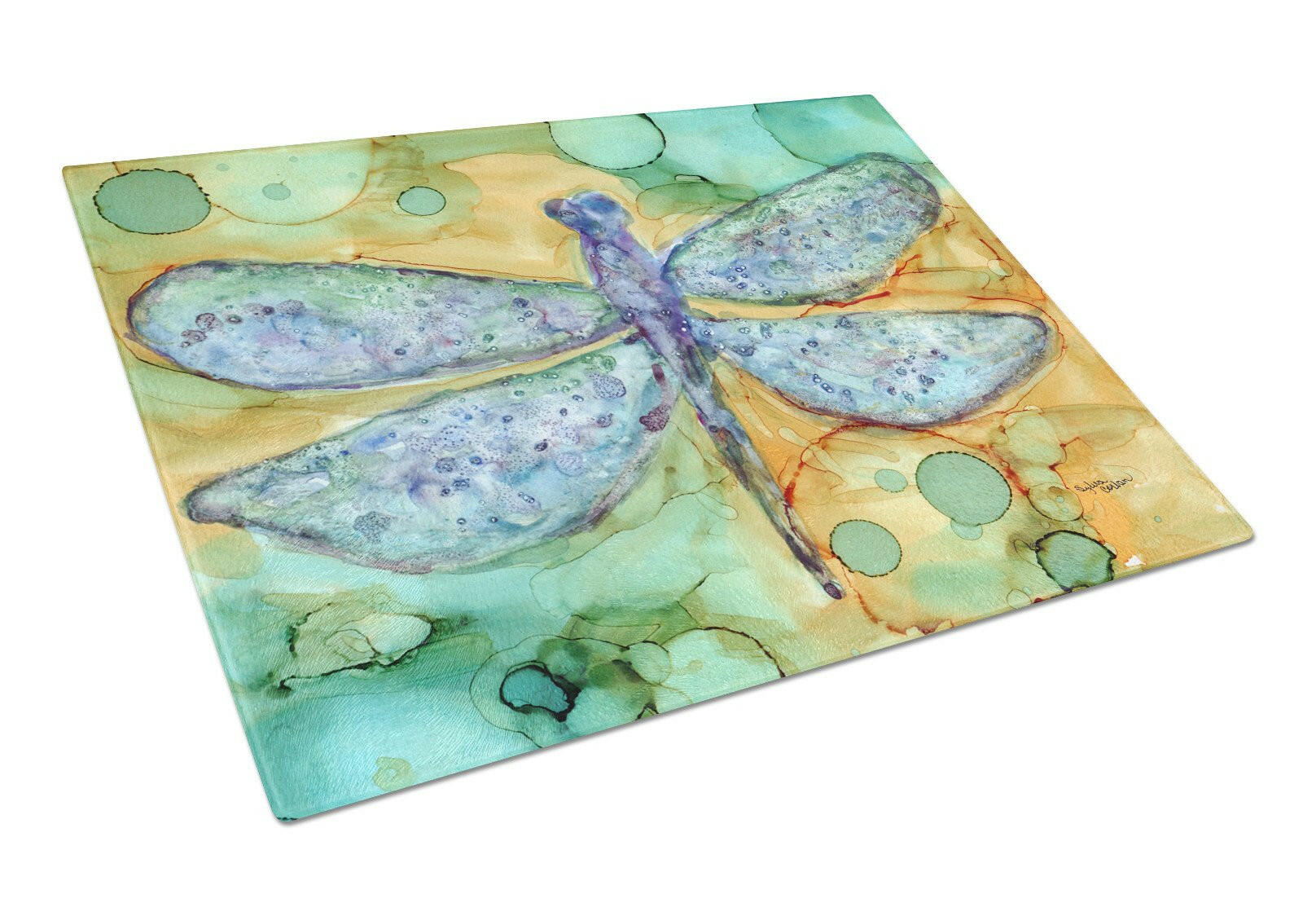 Abstract Dragonfly Cutting Board Tempered Glass Kitchen Cutting Surface, Heat Resistant Chopping, Non-Slip Feet, Food Prep & Serving