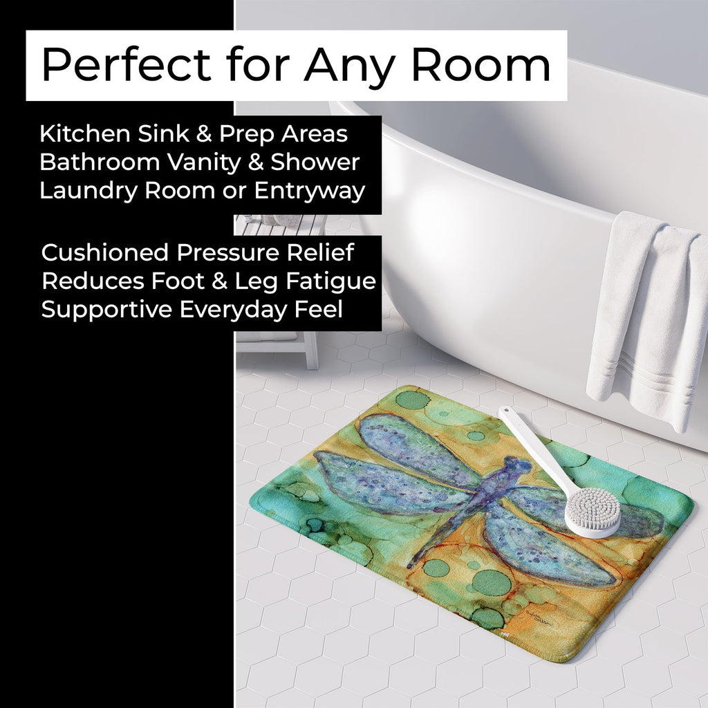 Abstract Dragonfly Memory Foam Kitchen Mat Machine Washable Anti-Fatigue Cushion Comfort Bath or Kitchen Rug