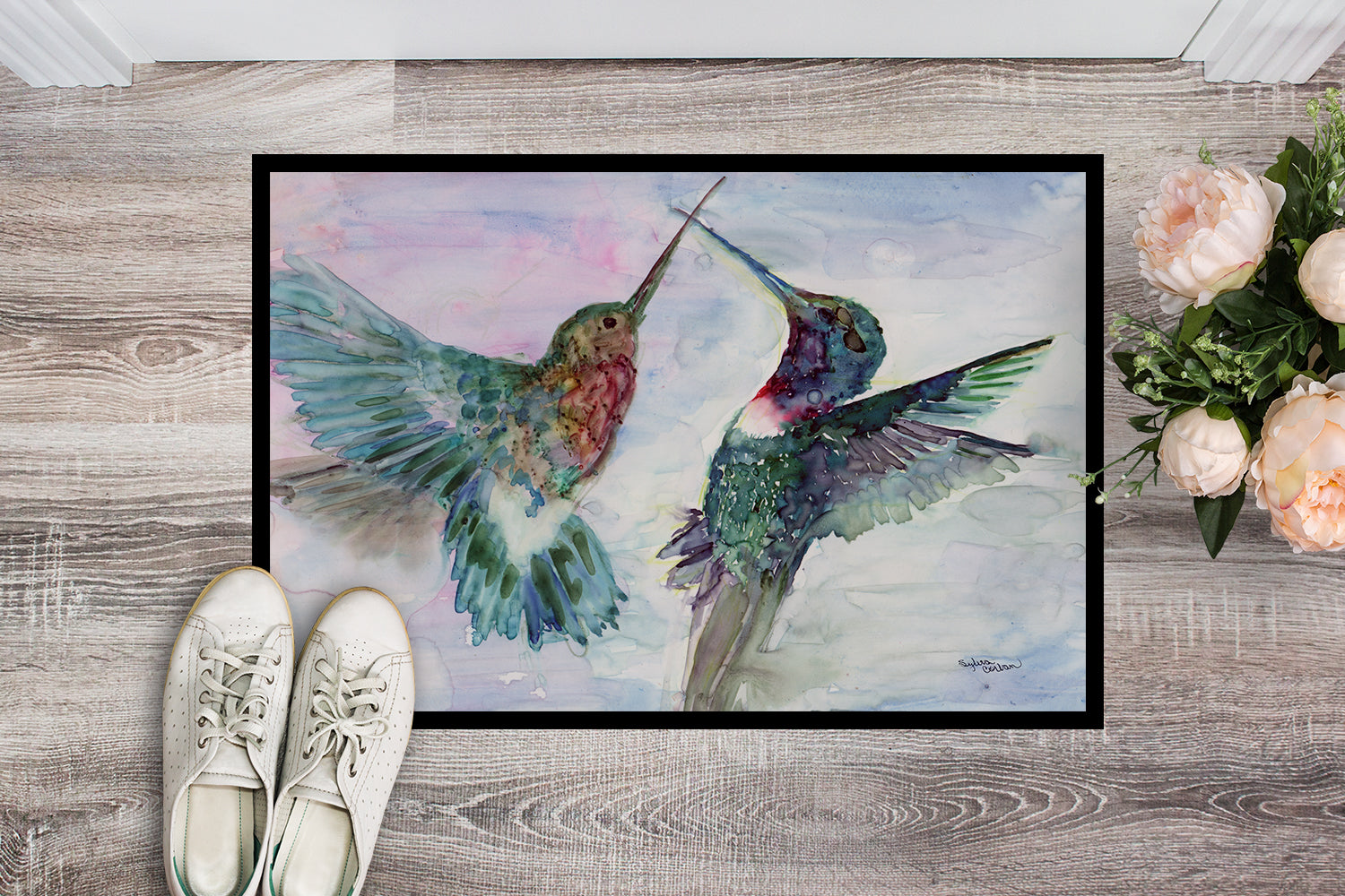 Hummingbird Combat Doormat Indoor Outdoor 24H X 36W Front Door Mat Rugs for Entryway, Non Slip Washable Low Pile,