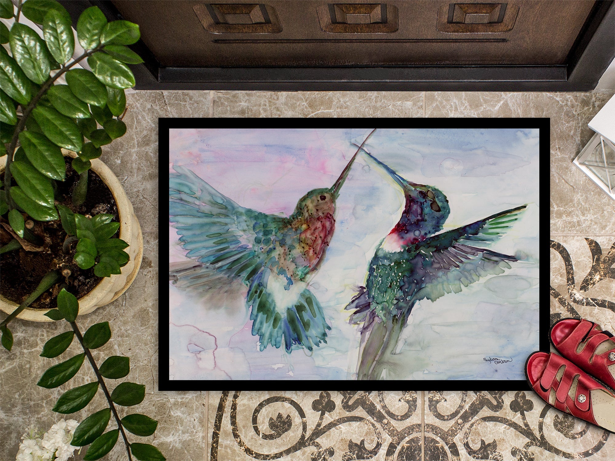 Hummingbird Combat Doormat Indoor Outdoor 24H X 36W Front Door Mat Rugs for Entryway, Non Slip Washable Low Pile,