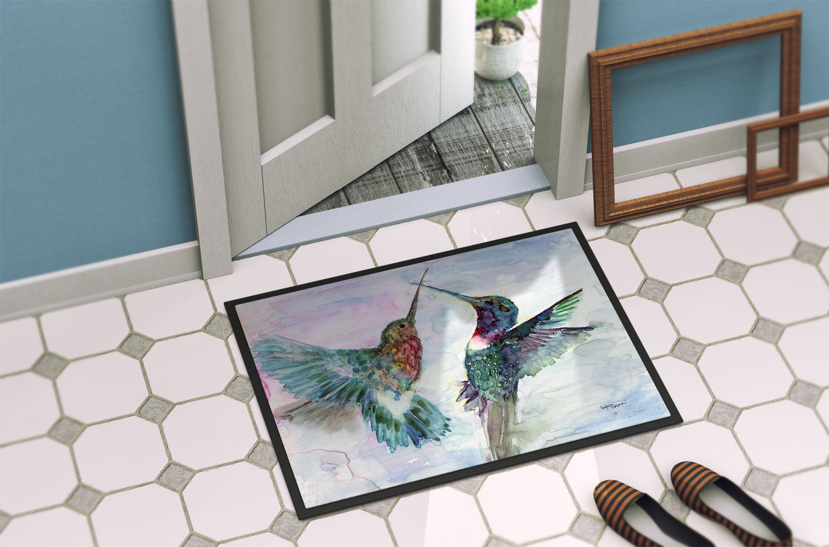 Hummingbird Combat Doormat Indoor Outdoor 24H X 36W Front Door Mat Rugs for Entryway, Non Slip Washable Low Pile,