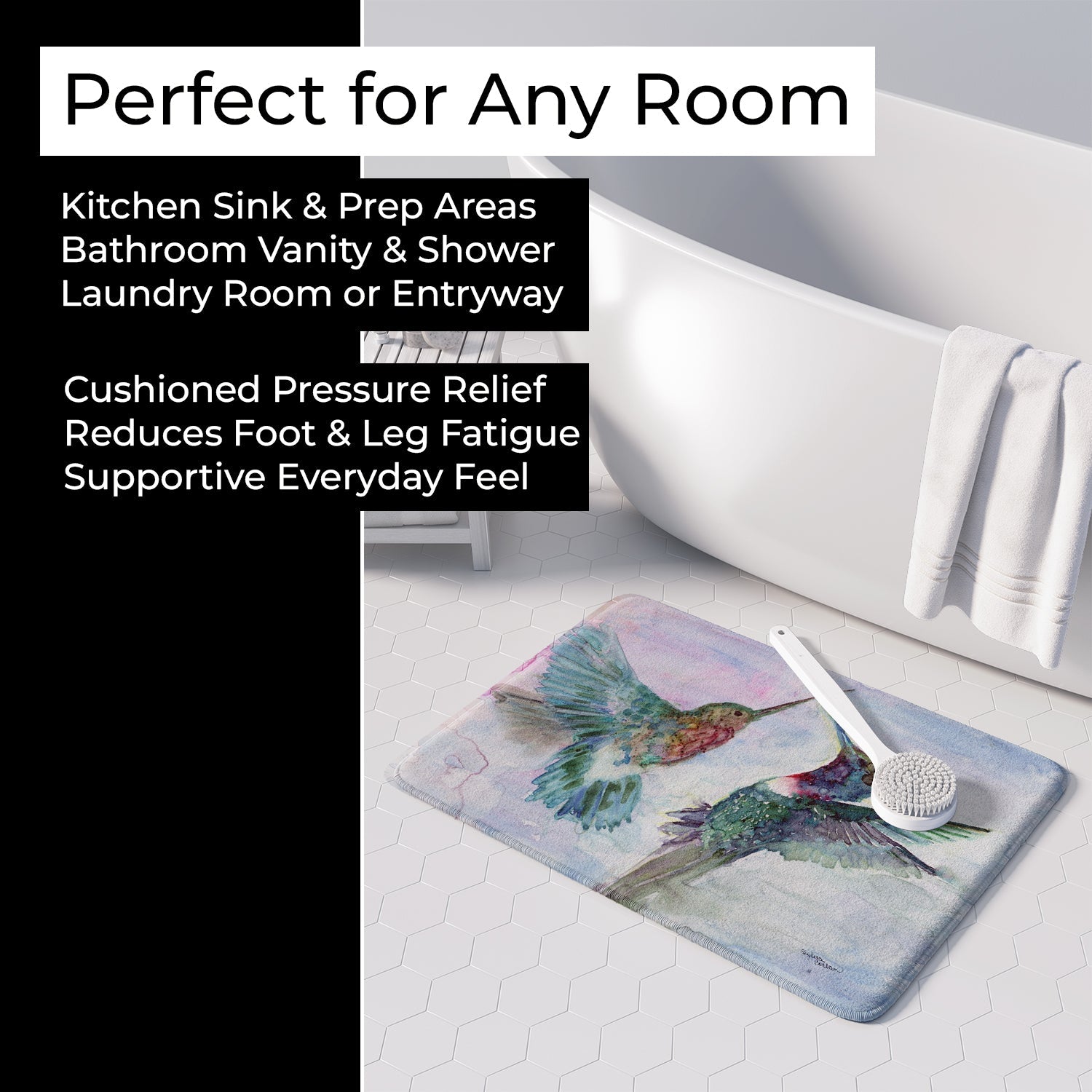 Hummingbird Combat Memory Foam Kitchen Mat Machine Washable Anti-Fatigue Cushion Comfort Bath or Kitchen Rug