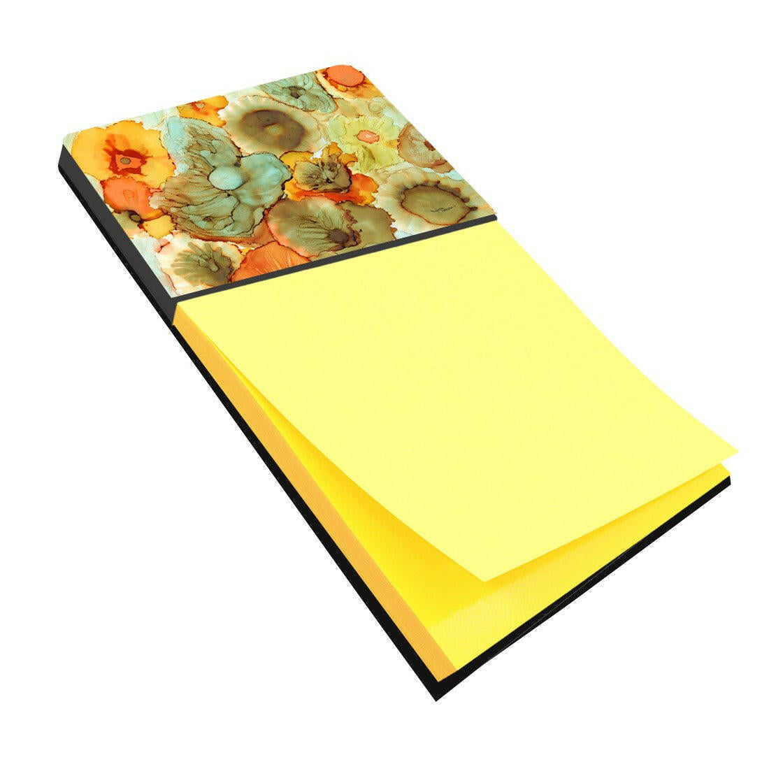 Abstract Flowers Teal and Orange Watercolor Sticky Note Holder Refillable Dispenser Desk Accessory 3x3 Pad Gift