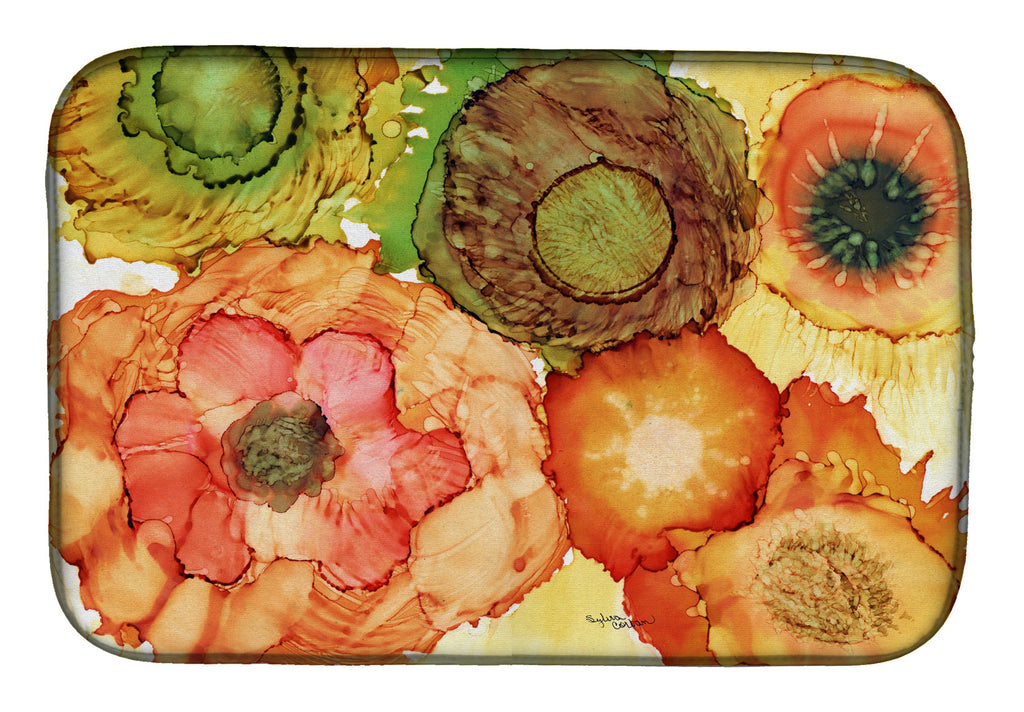 Abstract Flowers Blossoms Dish Drying Mat Absorbent Dish Drying Mat Pad for Kitchen Counter Dish Drainer Mat for Countertop, 14 x 21", Multicolor